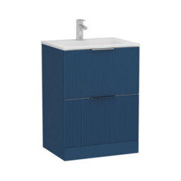 Royal Bathrooms Evora 600mm Midnight Blue Fluted Floor Standing Bathroom Vanity Unit 2 Drawer Cabinet Storage With Stone Basin Sink - 1 Tap Hole - thumbnail 8