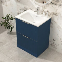 Royal Bathrooms Evora 600mm Midnight Blue Fluted Floor Standing Bathroom Vanity Unit 2 Drawer Cabinet Storage With Stone Basin Sink - 1 Tap Hole - thumbnail 6