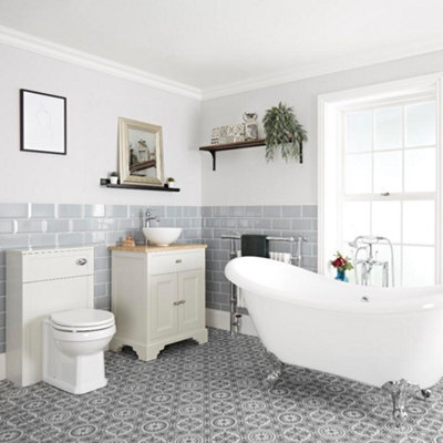 Homestylestore Antique White Bathroom Suite With Double Ended Slipper Bath, 645mm Vanity Unit And Back To Wall Toilet - image 1