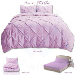 TheWhiteWater Limited Pintuck Duvet Cover Set + Matching Pillowcases With Bedsheet - 3In1 Hotel Style Bedding Set - Pink - thumbnail 2