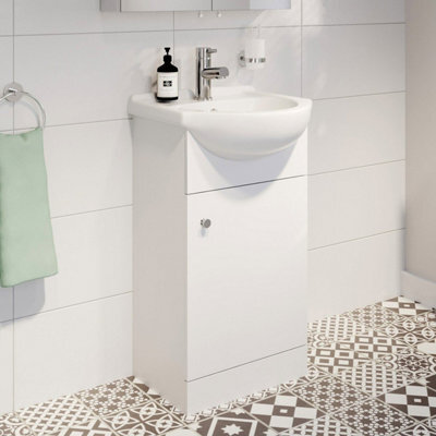 Affine 450mm Vanity Unit & Basin Set Freestanding Bathroom Sink Single Tap Hole Floor Standing Matt White - image 1