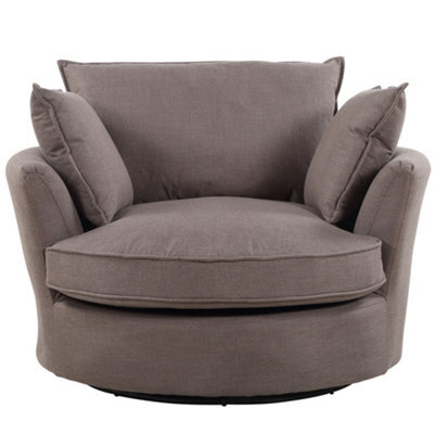 Irwin Woven Textured Fabric Brown Coloured Swivel Based Cuddle Chair