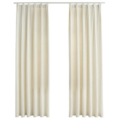 Berkfield Elegant Blackout Curtains 2 Pcs With Hooks Velvet Cream 140X225 Cm