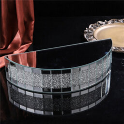 Deenz Half Moon Mirrored Wall Shelf With Crystal Band 38 X 8.5 Cm Glass Display Shelf With Crushed Diamond Design - thumbnail 3