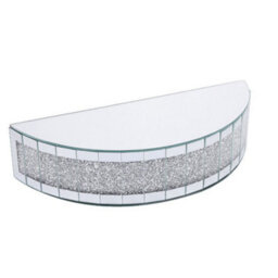 Deenz Half Moon Mirrored Wall Shelf With Crystal Band 38 X 8.5 Cm Glass Display Shelf With Crushed Diamond Design - thumbnail 1