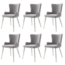 Btm Velvet Dining Chairs Set Of 6, Luxury Lounge Chairs With Silver Metal Legs, Grey - thumbnail 9