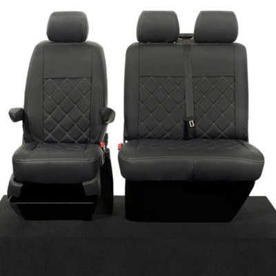 Uk Custom Covers Vw T5/t6 2003-2015 Black Front Leatherette Seat Covers - Double Diamond Bentley Stitch, Underseat Storage - image 1