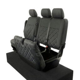Uk Custom Covers Vw T5/t6 2003-2015 Black Front Leatherette Seat Covers - Double Diamond Bentley Stitch, Underseat Storage - thumbnail 4