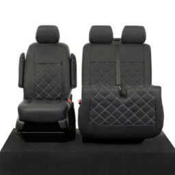 Uk Custom Covers Vw T5/t6 2003-2015 Black Front Leatherette Seat Covers - Double Diamond Bentley Stitch, Underseat Storage - thumbnail 2