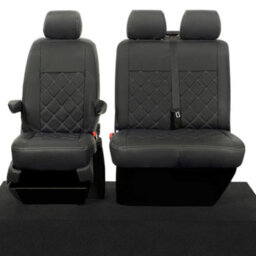 Uk Custom Covers Vw T5/t6 2003-2015 Black Front Leatherette Seat Covers - Double Diamond Bentley Stitch, Underseat Storage - thumbnail 1
