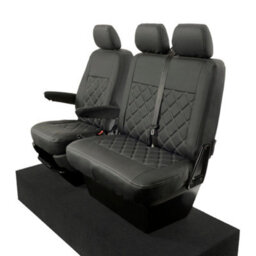 Uk Custom Covers Vw T5/t6 2003-2015 Black Front Leatherette Seat Covers - Double Diamond Bentley Stitch, Underseat Storage - thumbnail 8