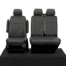 Uk Custom Covers Vw T5/t6 2003-2015 Black Front Leatherette Seat Covers - Double Diamond Bentley Stitch, Underseat Storage - thumbnail 9