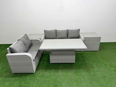 Fimous 5 Seater Pe Rattan Wicker Garden Furniture Conservatory Sofa Set Adjustable Lifting Table 2 Side Table - image 1