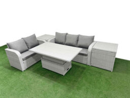 Fimous 5 Seater Pe Rattan Wicker Garden Furniture Conservatory Sofa Set Adjustable Lifting Table 2 Side Table - thumbnail 2