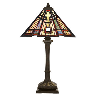 Elegant Tiffany Style 2 Bulb Table Lamp With Valiant Bronze Base And Led E27 Bulbs