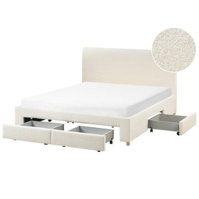 Beliani Bed With Storage Drawers Boucle Soutrin 160 X 200 Cm (Eu King Size) Off-White - image 1
