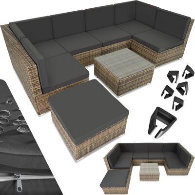 Tectake Garden Furniture Venice - Set For 6 To 7 People, Outdoor Sofas, Table And Stool  - Nature