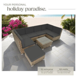 Tectake Garden Furniture Venice - Set For 6 To 7 People, Outdoor Sofas, Table And Stool  - Nature - thumbnail 4