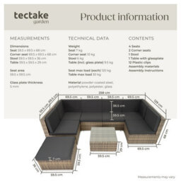 Tectake Garden Furniture Venice - Set For 6 To 7 People, Outdoor Sofas, Table And Stool  - Nature - thumbnail 6