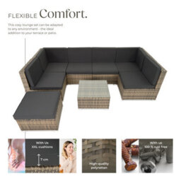 Tectake Garden Furniture Venice - Set For 6 To 7 People, Outdoor Sofas, Table And Stool  - Nature - thumbnail 3