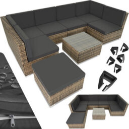 Tectake Garden Furniture Venice - Set For 6 To 7 People, Outdoor Sofas, Table And Stool  - Nature - thumbnail 1