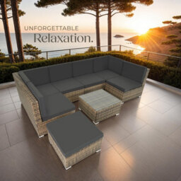 Tectake Garden Furniture Venice - Set For 6 To 7 People, Outdoor Sofas, Table And Stool  - Nature - thumbnail 8