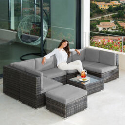 Tectake Garden Furniture Venice - Set For 6 To 7 People, Outdoor Sofas, Table And Stool  - Nature - thumbnail 9