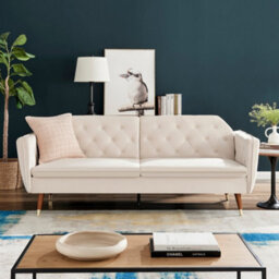 Bravich Victoria Sofa Bed 3 Seater Velvet Click Clack - Cream - thumbnail 1