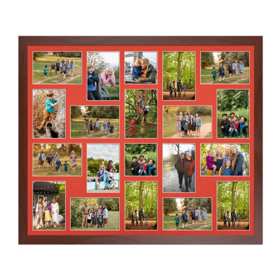 AK Frames 80X70Cm Rose Wood Modern Multi Photo Frame With Poppy Red Mount - Holds 20 Apertures (18X) 6X4, (2X) 4X4 Photos - image 1