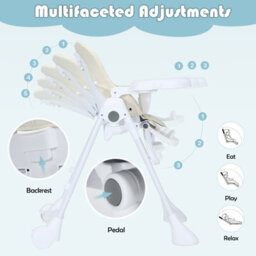 Costway Adjustable Baby High Chair Foldable Reclining Infant Highchair Removable Trays - thumbnail 5