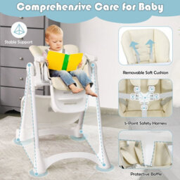 Costway Adjustable Baby High Chair Foldable Reclining Infant Highchair Removable Trays - thumbnail 6