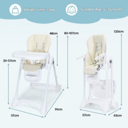 Costway Adjustable Baby High Chair Foldable Reclining Infant Highchair Removable Trays - thumbnail 2
