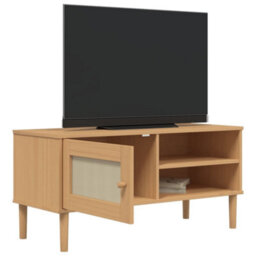 Berkfield Tv Cabinet Senja Rattan Look Brown 106X40X49Cm Solid Wood Pine - thumbnail 4