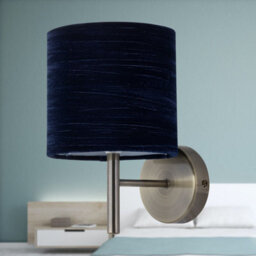 First Choice Lighting Brea - Antique Brass Wall Light With Navy Blue Crushed Velvet Shade - thumbnail 3