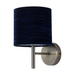 First Choice Lighting Brea - Antique Brass Wall Light With Navy Blue Crushed Velvet Shade