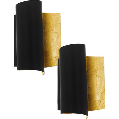Elegant 2 Pack Modern Wall Lights In Black And Gold With Curved Shades E27 1X40W - image 1