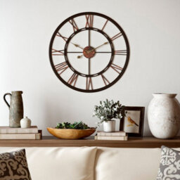 Living And Home Vintage Round Large Silent Decorative Metal Wall Clock With Roman Numeral 60Cm X 60Cm - thumbnail 3