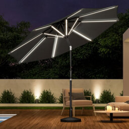 Living And Home 3M Large Garden Led Parasol Outdoor Beach Umbrella Sun Shade Crank Tilt  With Round Base, Dark Grey - thumbnail 1