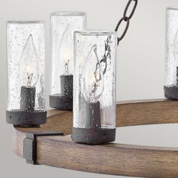 Luminosa Lighting Elstead Sawyer 9 Light Multi Arm Pendant Ceiling Light Sequoia Wood Effect Clear Seeded Glass Ip44 - thumbnail 3