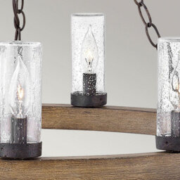 Luminosa Lighting Elstead Sawyer 9 Light Multi Arm Pendant Ceiling Light Sequoia Wood Effect Clear Seeded Glass Ip44 - thumbnail 5