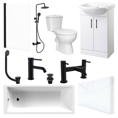 Bubly Bathrooms Complete Bathroom Suite: 1700mm Bath, 550mm Vanity, Wc & Matt Black Shower & Taps - image 1