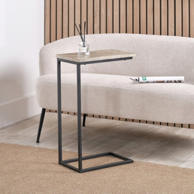 Pacific Lifestyle Concrete Effect C Shape Sofa Side Table With Black Metal Frame, Slides Under Sofa, Soho - image 1