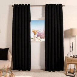 "Ohs Eyelet Blackout Pair Ready Made Curtains, Black - 90"" X 90" - thumbnail 2