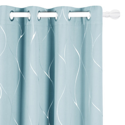 Deconovo Blackout Curtains, Thermal Insulated Curtains, Wave Line Foil Printedring Top Curtains W52 X L90 Inch, Sky Blue, 1 Pair - image 1