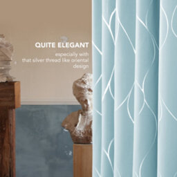 Deconovo Blackout Curtains, Thermal Insulated Curtains, Wave Line Foil Printedring Top Curtains W52 X L90 Inch, Sky Blue, 1 Pair - thumbnail 3