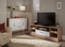 Trent Bottom Drawer Lamp Table In White & Bardolino Oak (Ready Assembled) - thumbnail 3