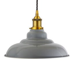 French Grey St Edmund's Painted Dome Pendant Light With Antique Gold Lamp Holder And Black Twisted Cable - Se Home - thumbnail 1