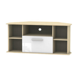 Trent Corner Tv Unit In White Gloss & Bardolino Oak (Ready Assembled)
