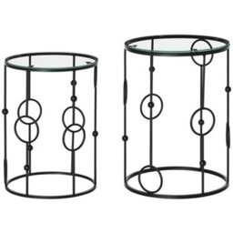 Homcom Set Of 2 Nesting Coffee Table, Side Tables With Glass Top, Black - thumbnail 2