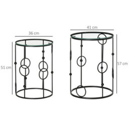 Homcom Set Of 2 Nesting Coffee Table, Side Tables With Glass Top, Black - thumbnail 3